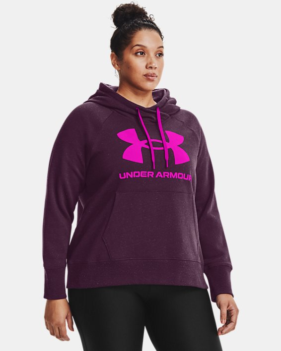 Sweat à capuche avec logo UA Rival Fleece pour femme, Purple, pdpMainDesktop image number 0